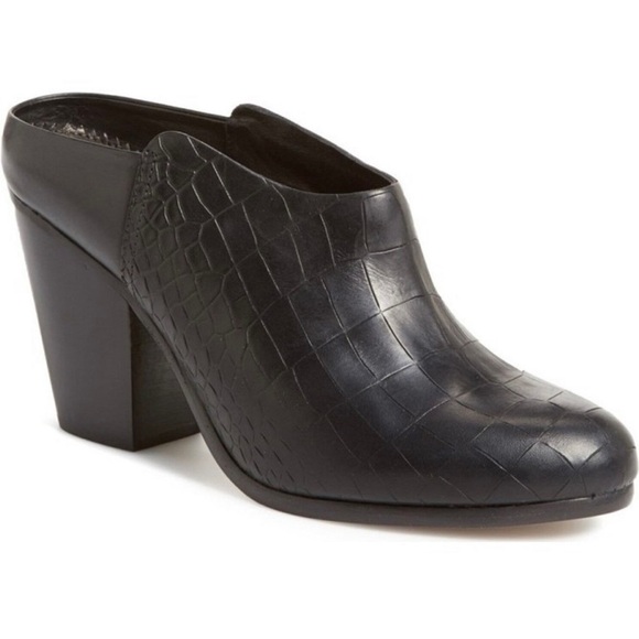 Rag & Bone Enid Leather Croc Stamp Black Mules Chunky Heeled Shoes Booties 36 6 - Picture 1 of 6
